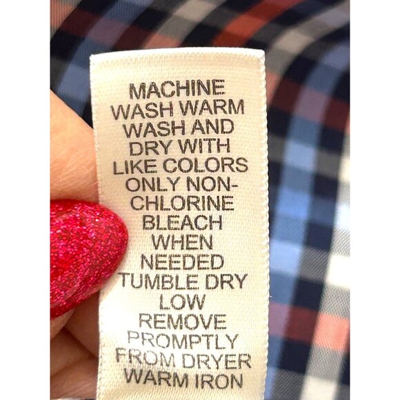 Banana Republic Men Button Up Shirt M  Slim Fit Checked Red White Blue Non-Iron - Picture 10 of 13